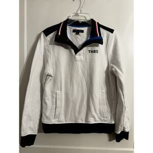 Tommy Hilfiger Womens 1/4 Button White Color Block Sweatshirt Sz S/P Y2K PREPPY